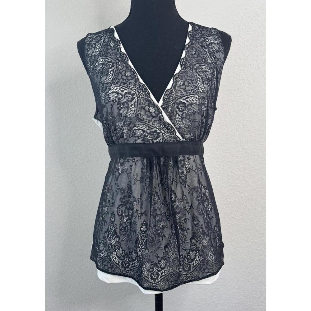 New York &‎ Company Women’s Y2K Black Lace Overlay Babydoll Top M Dark Romantic